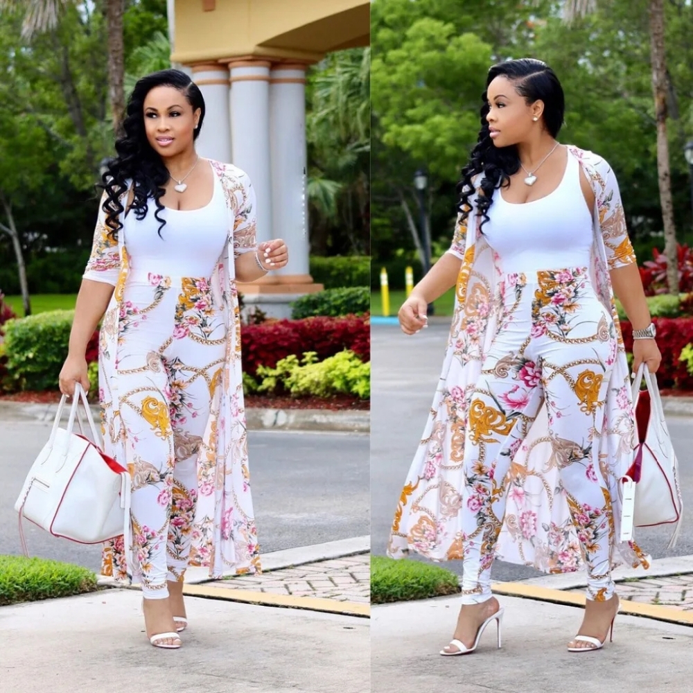 Floral Print Women's 2pieces Set Cardidan  .size Sm Mud Lag And Xl
